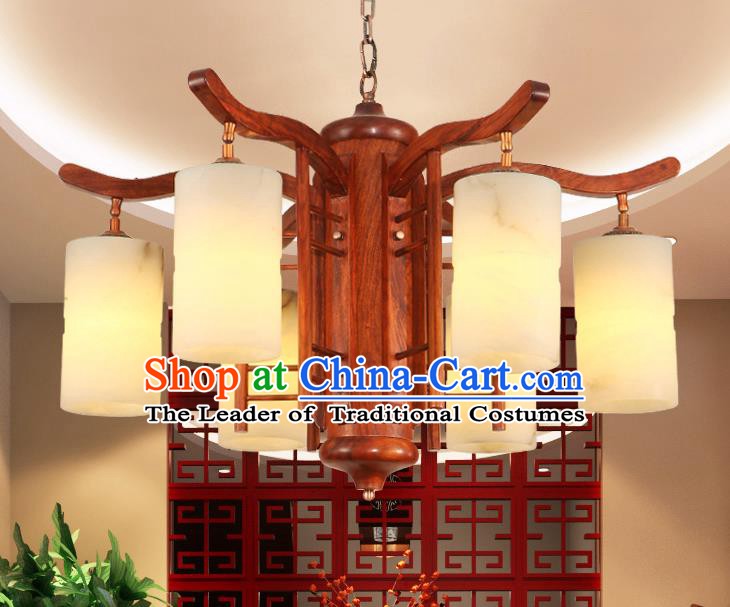 Traditional Chinese Handmade Redwood Hanging Lantern Marble Palace Lanterns Ancient Lamp