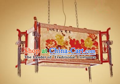 Traditional Chinese Painting Peony Palace Lantern Handmade Wood Ceiling Lanterns Ancient Lamp