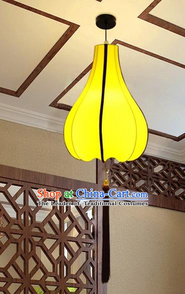 Traditional Chinese Yellow Fabrics Palace Lantern Handmade Hanging Lanterns Ancient Lamp