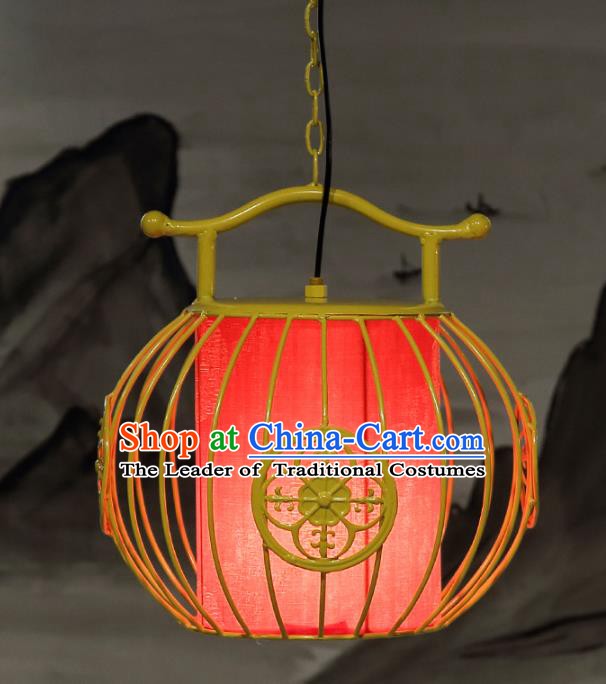Top Grade Handmade Yellow Birdcage Palace Lanterns Traditional Chinese Iron Lantern Ancient Ceiling Lanterns
