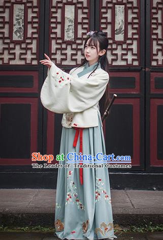 Ancient Traditional Chinese Ming Dynasty Princess Costume Embroidered Blouse and Skirt for Women