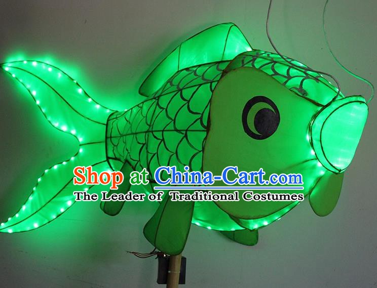 China Handmade Green Fish Lanterns Traditional Chinese New Year Palace Lantern Ancient Lanterns