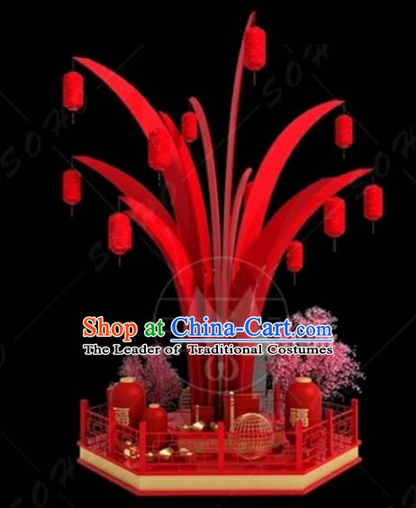 China Traditional New Year Lamp Red Tree Lamplight Decorations Stage Display Lanterns