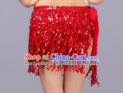 Indian Traditional Belly Dance Red Sequin Waist Scarf Waistband India Raks Sharki Belts for Women