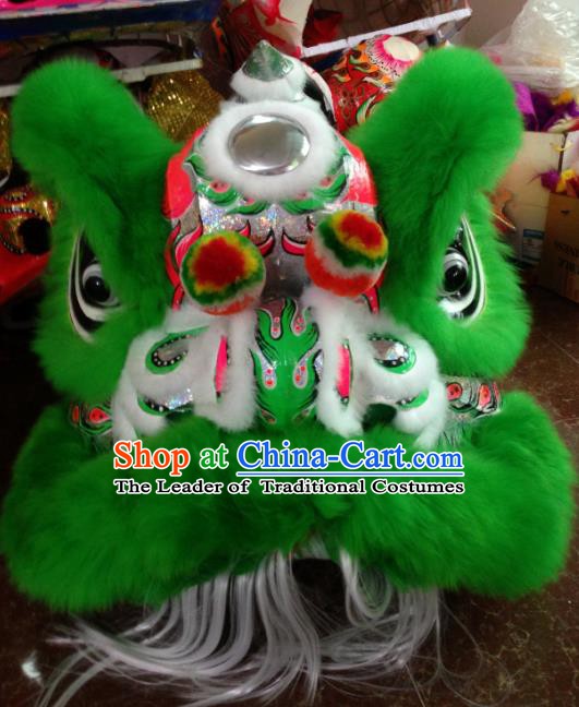 Chinese Traditional Professional Wool Lion Dance Costumes Celebration and Parade Green Lion Head Complete Set