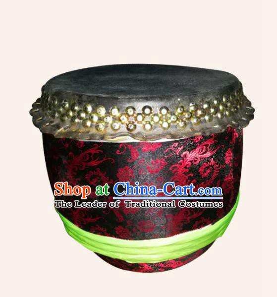 China Traditional Lion Dance Instruments Cowhide Drum Lion Black Leather Drums