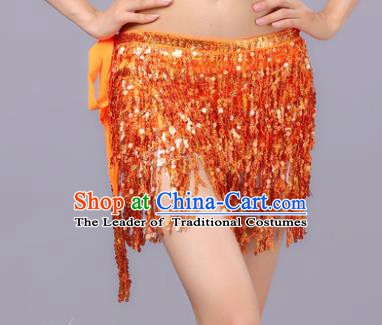 Indian Traditional Belly Dance Orange Sequin Waist Scarf Waistband India Raks Sharki Belts for Women