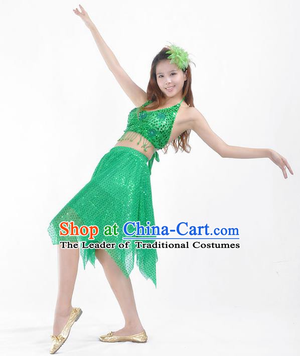 Traditional Indian Belly Dance Green Sequin Clothing India Oriental Dance Costume for Women