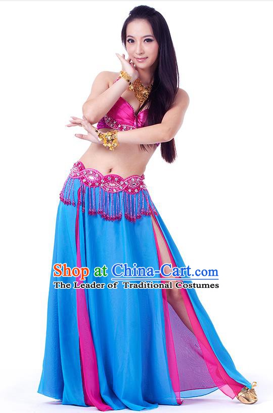 Traditional Indian Belly Dance Blue Dress India Oriental Dance Clothing for Women