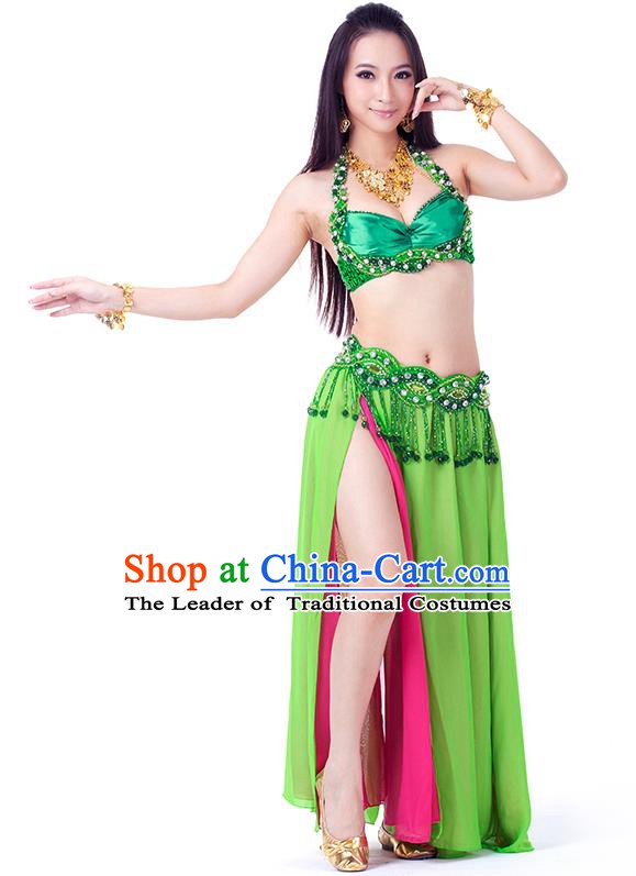 Traditional Indian Belly Dance Green and Rosy Dress India Oriental Dance Clothing for Women