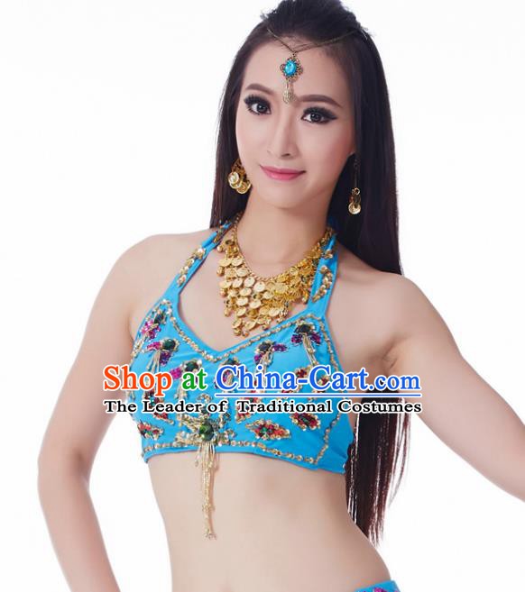 Indian Belly Dance Blue Brassiere Upper Outer Garment Asian India Oriental Dance Costume for Women