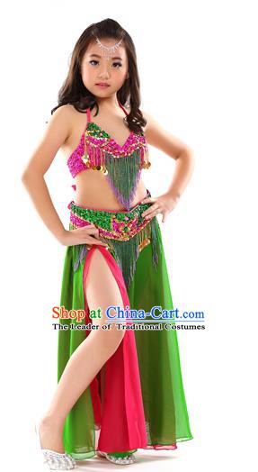 Traditional Children Bollywood Dance Green Dress Indian Dance Belly Dance Costume for Kids