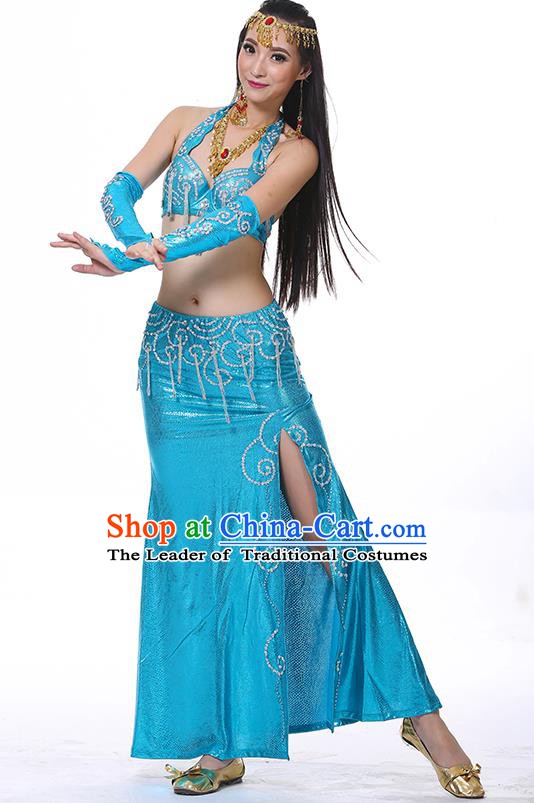 Traditional Oriental Dance Performance Blue Dress Indian Belly Dance Costume for Women