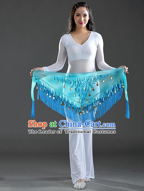 Indian Belly Dance Lake Blue Sequin Fichu Scarf Belts India Raks Sharki Waistband for Women