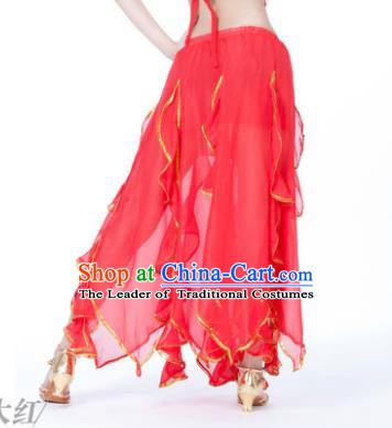 Traditional Indian Belly Dance Red Ruffled Skirt India Oriental Dance Costume for Women
