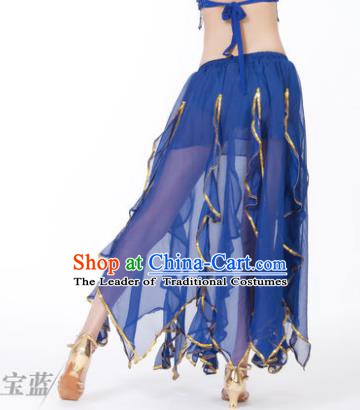 Traditional Indian Belly Dance Deep Blue Ruffled Skirt India Oriental Dance Costume for Women