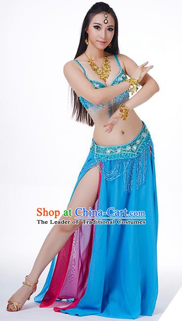 Traditional Indian Performance Rosy and Blue Dress Belly Dance Costume for Women