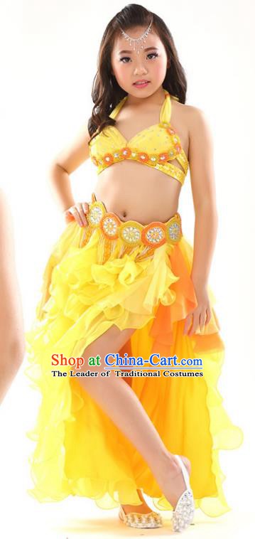 Traditional Children Oriental Dance Costume Indian Belly Dance Yellow Dress for Kids