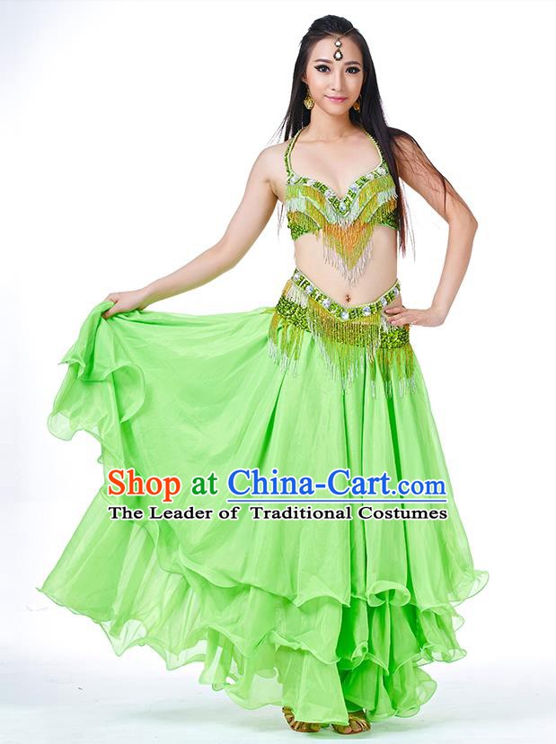 Traditional Oriental Bollywood Dance Costume Indian Belly Dance Green Dress for Women