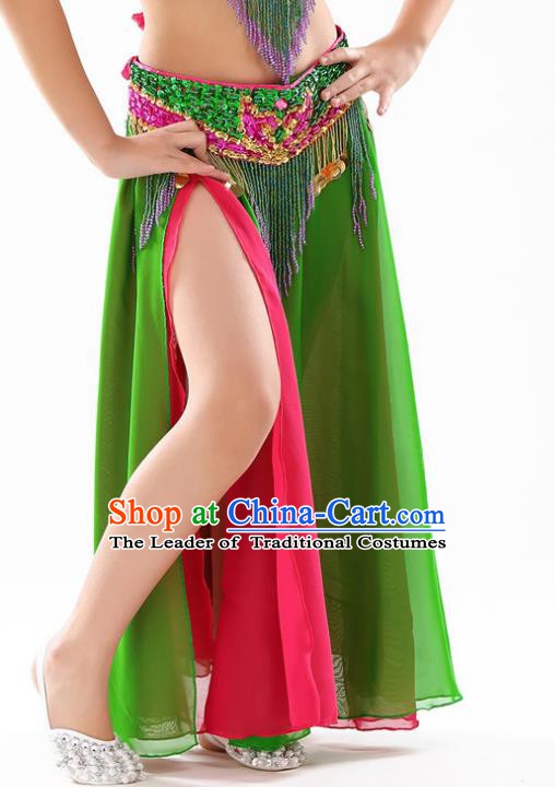 Traditional Indian Children Stage Dance Green Skirt Belly Dance Costume for Kids