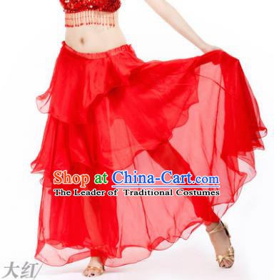 Indian Belly Dance Stage Performance Costume, India Oriental Dance Red Spiral Skirt for Women