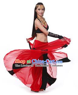 Asian Indian Bollywood Belly Dance Costume Stage Performance Oriental Dance Black and Red Dress for Women