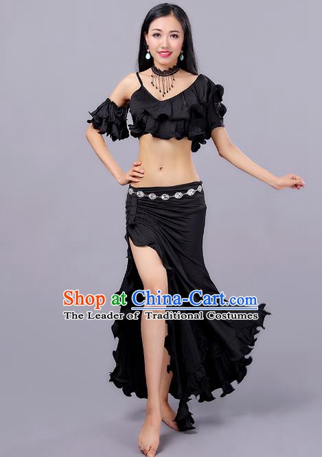 Asian Indian Traditional Oriental Dance Costume Belly Dance Stage Performance Black Dress for Women