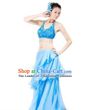 Indian Traditional Dance Blue Dress Oriental Belly Dance Stage Performance Costume for Women