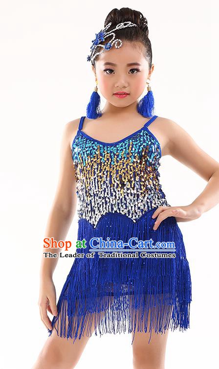 Children Modern Dance Jazz Latin Dance Costume Classical Dance Royalblue Dress for Kids