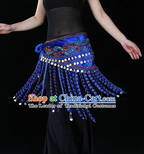 Indian Belly Dance Waist Accessories Stage Performance Royalblue Tassel Waistband Belts for Women
