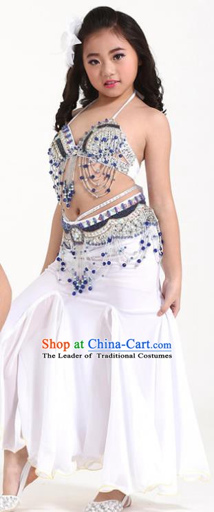 Indian Traditional Children Belly Dance Costume Classical Oriental Dance White Dress for Kids