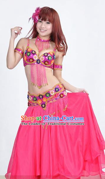 Indian Traditional Belly Dance Performance Costume Classical Oriental Dance Rosy Dress for Women