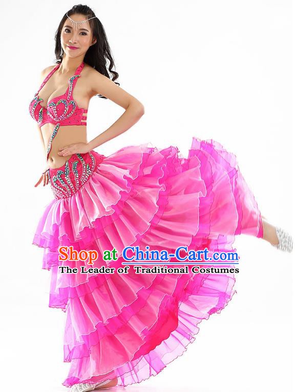 Indian Traditional Belly Dance Performance Rosy Dress Classical Oriental Dance Costume for Women