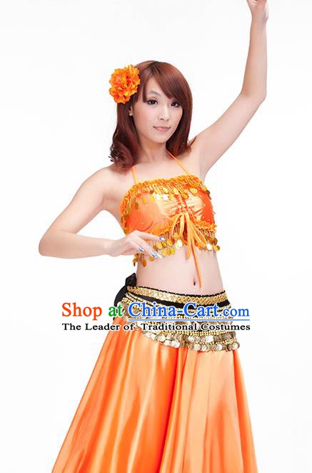 Indian Belly Dance Orange Dress Classical Traditional Oriental Dance Performance Costume for Women