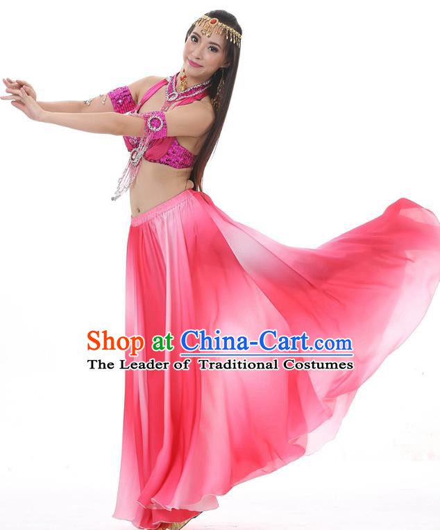 Asian Indian Belly Dance Costume Gradient Rosy Dress Stage Performance Oriental Dance Clothing for Women