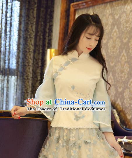 Traditional Chinese National Costume Cheongsam Blouse Tangsuit Embroidered Shirts for Women
