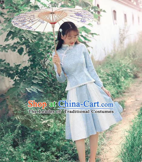 Traditional Chinese National Qipao Dress Costume Tangsuit Cheongsam Blouse and Skirt for Women