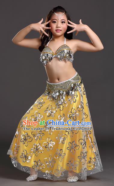 Traditional Indian Children Belly Dance Golden Dress Raks Sharki Oriental Dance Clothing for Kids