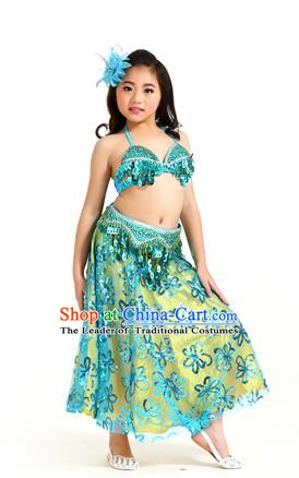 Traditional Indian Children Belly Dance Blue Dress Raks Sharki Oriental Dance Clothing for Kids