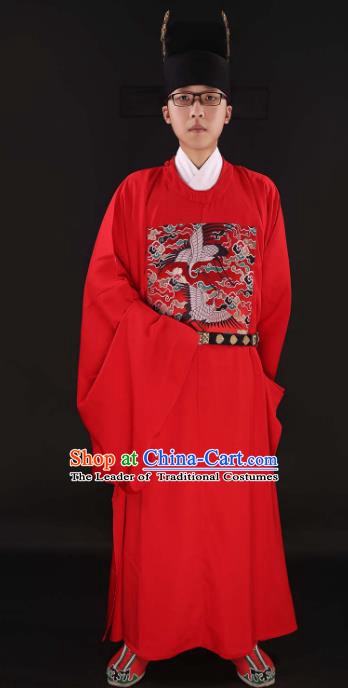 Asian Chinese Ancient Crane Bufu Costume Ming Dynasty Chancellor Clothing for Men