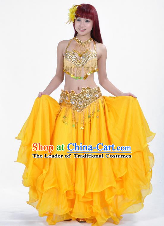Traditional Bollywood Belly Dance Performance Clothing Yellow Dress Indian Oriental Dance Costume for Women