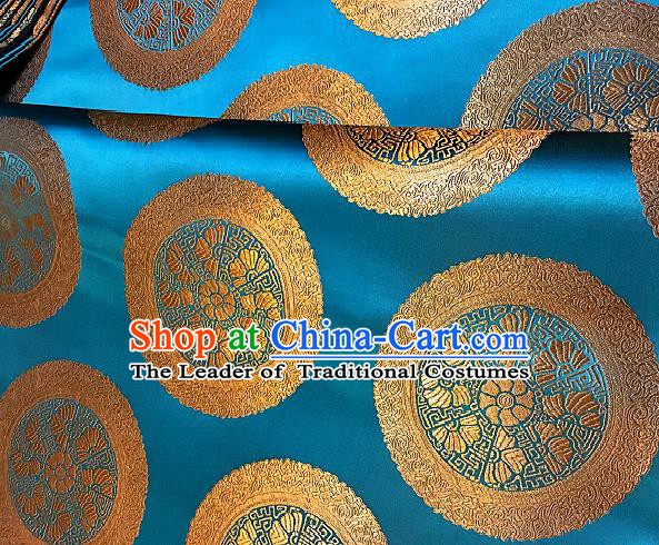 Chinese Traditional Fabric Palace Pattern Design Lake Blue Brocade Chinese Mongolian Robe Fabric Asian Material