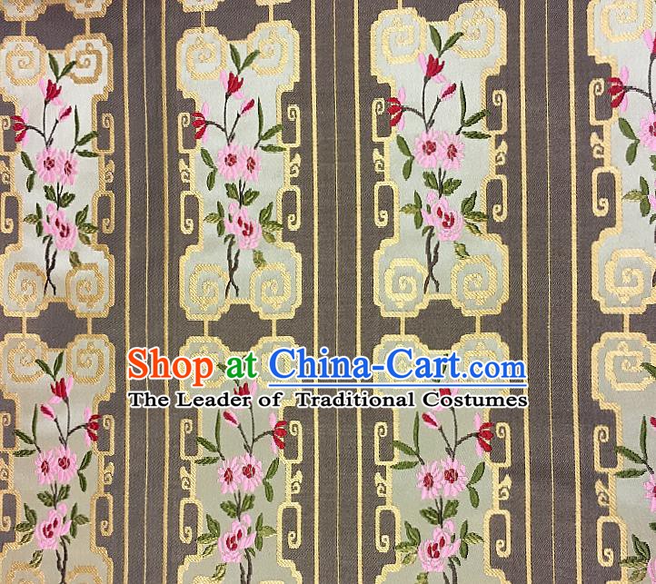 Chinese Traditional Fabric Tang Suit Flowers Pattern Brown Brocade Chinese Fabric Asian Tibetan Robe Material