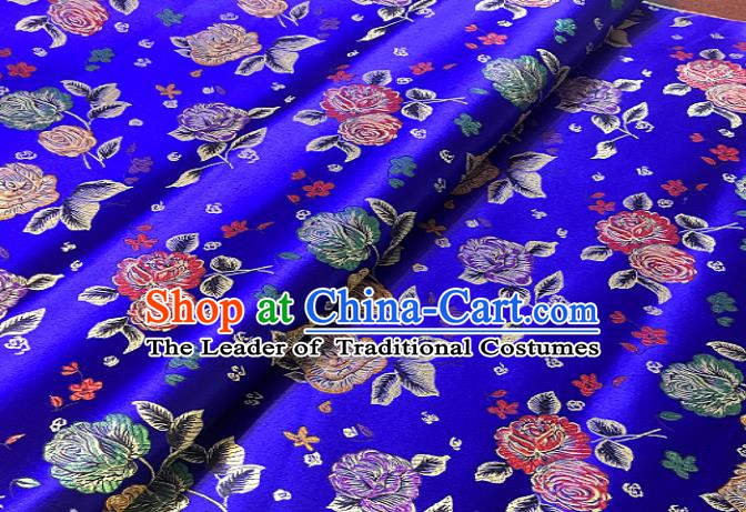Chinese Traditional Fabric Tang Suit Rose Pattern Royalblue Brocade Chinese Fabric Asian Cheongsam Material
