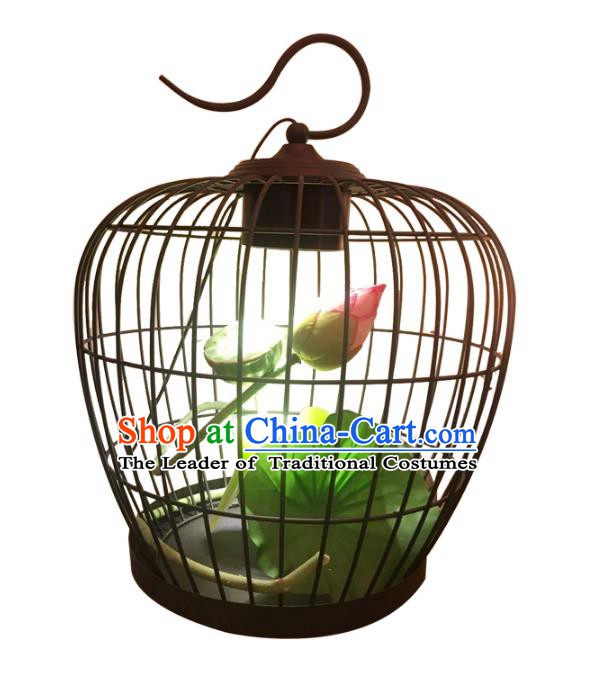 Handmade Traditional Chinese Lantern Birdcage Lotus Desk Lamp Palace Lantern