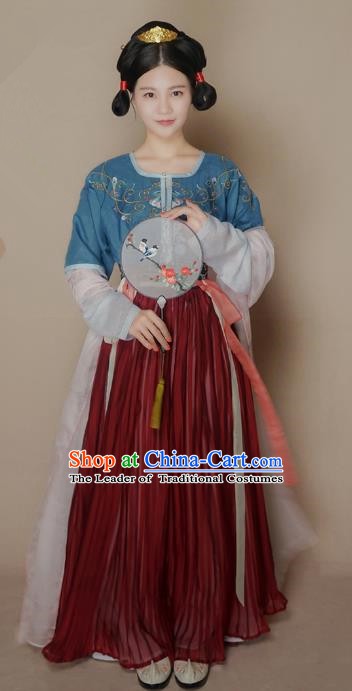 Chinese Traditional Tang Dynasty Palace Lady Costume Ancient Embroidered Hanfu Dress for Women