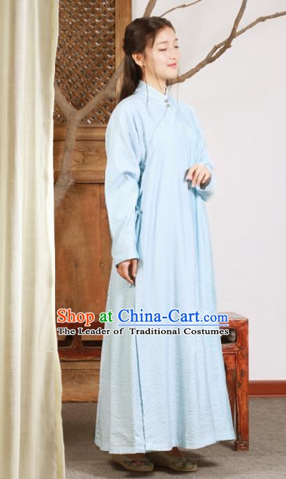 Ancient Chinese National Costumes Blue Cheongsam Dress for Women