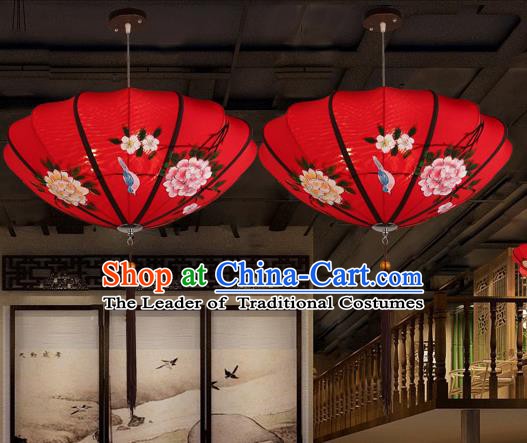 Traditional China Handmade Printing Red Lantern Ancient New Year Hanging Lanterns Palace Ceiling Lamp