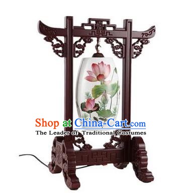 Asian China Handmade Desk Lanterns Traditional Chinese Ancient Lamp Printing Lotus Palace Lantern