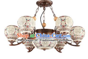 China Handmade iron Ceiling Lantern Traditional Ancient Hanging Lanterns Six-Lights Palace Lamp